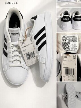 Adidas Grand Court 2.0 White Black Sneakers Women’s 6 EU 38 New GW6511